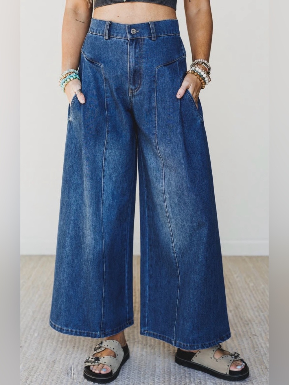 DAVI & DANI Wide-Leg High-Rise Jeans in Blue